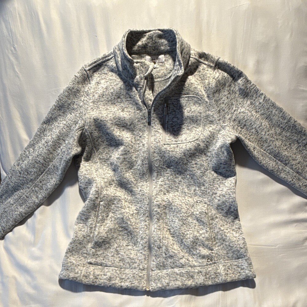 Calvin Klein Gray Women’s Heathered Full Zip Jacket w/ Pockets Logo Size M